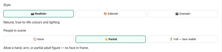Style and People-in-scene controls with their helper captions