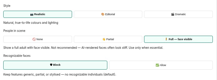 The Recognizable faces control (only shown for “Full”)