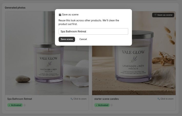 The 🎬 Save as scene overlay and naming popover
