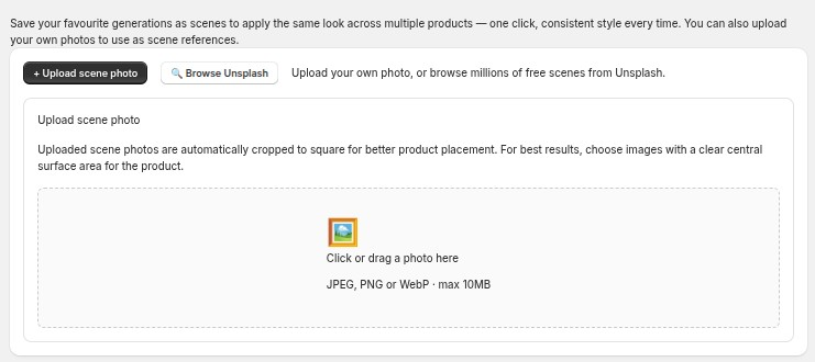 The Upload scene panel — drag-and-drop, then name it